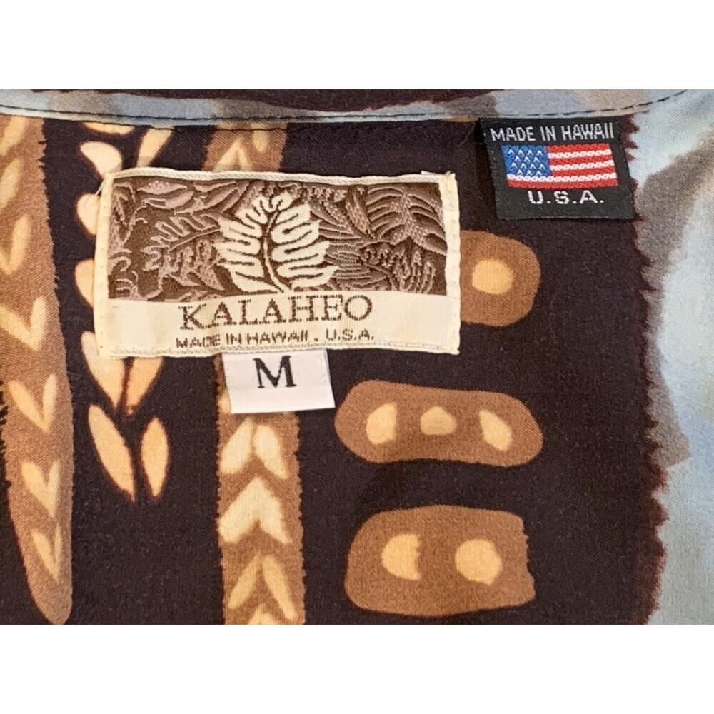 Vintage KALAHEO Hawaiian Tribal Floral Button Shirt Size M Made in Hawaii USA - Picture 2 of 15